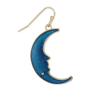 Blue Moon Gold Dangle Enamel Crescent Earrings